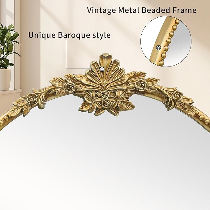Round Gold Mirror,28inch Baroque Style Vintage Decorative Circle Wall Mirror for Living Room, Bedroom, Bathroom, and Entryway,Antique Gold