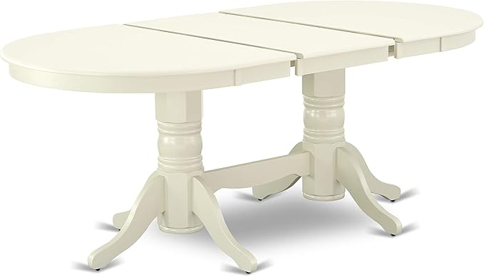 East West Furniture VABO7-LWH-LC 7 Piece Dining Table Set Consist of an Oval Dinner Table with Butterfly Leaf and 6 Faux Leather Dining Room Chairs, 40x76 Inch, Linen White
