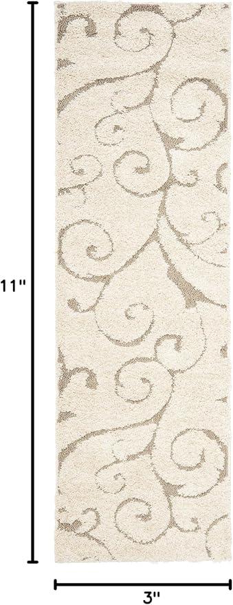 SAFAVIEH Florida Shag Collection Runner Rug - 2'3" x 11', Cream & Beige, Scroll Design, Non-Shedding & Easy Care, 1.2-inch Thick Ideal for High Traffic Areas in Living Room, Bedroom (SG455-1113)