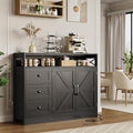47inch Farmhouse Buffet Sideboard Cabinet, Wood Cupboard Storage Pantry Cabinet with Drawers, Coffee Bar Station Table for Kitchen Living Dining Room, Black