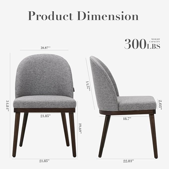 COLAMY Upholstered Dining Chairs Set of 2, Large Dining Room Kitchen Chairs with High Back and Deep Seat, Modern Fabric Dinner Chairs with Wood Legs, Dark Grey