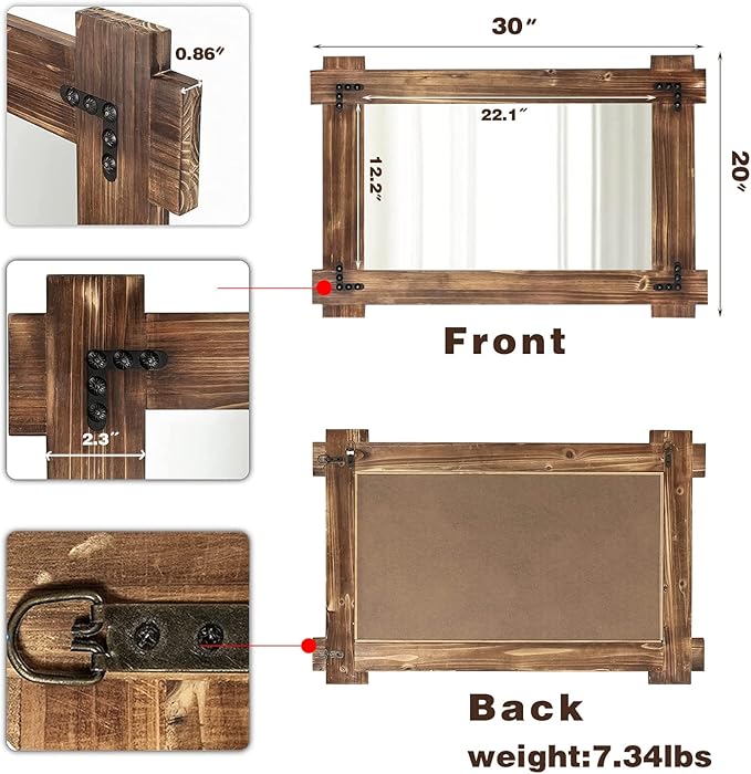 MeMoreCool Rustic Wood Mirror for Bathroom, Decorative Framed Farmhouse Vanity Mirror, Wall Mounted Rectangular Mirror for Bedroom or Living Room, Small 20x30 Inch