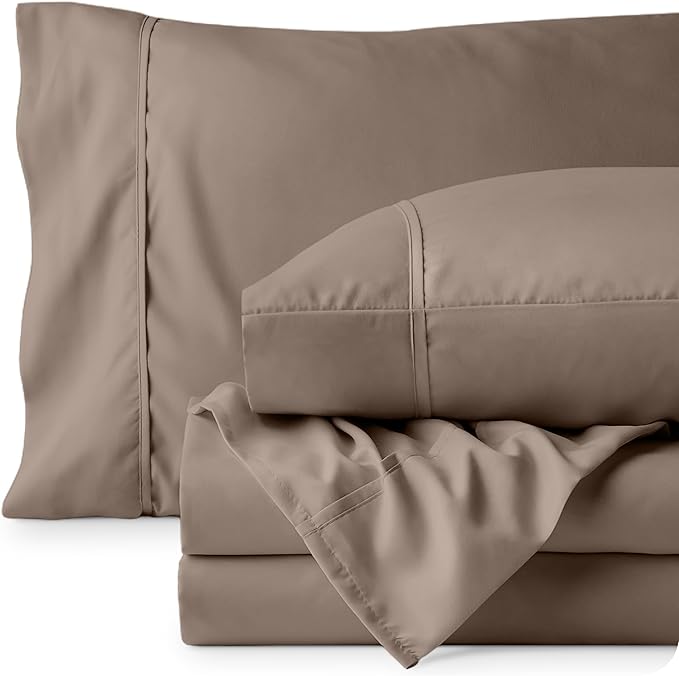 Bare Home Short Queen Sheet Set - 1800 Ultra-Soft Microfiber - Double Brushed - Deep Pockets - Easy Fit - 4 Piece Set - Bed Sheets (Short Queen, Taupe)