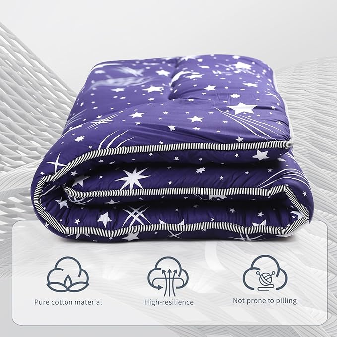 Japanese Floor Mattress,Roll Up Memory Foam Tatami Mat Easy to Store and Portable,Futon Mattress Suitable for Camping and Guest Room (Blue, Queen (80" X 60"))