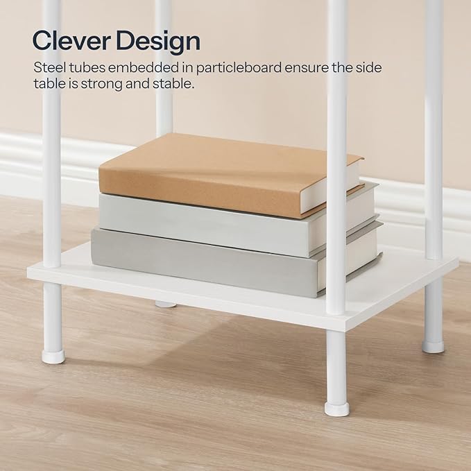 HOOBRO Side Table with Charging Station, Set of 2 End Tables with USB Ports and Outlets, Nightstand with 2-Layer Storage Shelves for Small Spaces, Living Room, Bedroom, White WW09UBZP201