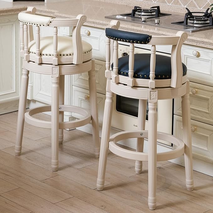 Cow top Leather Wooden Bar Stools, 360 Degree Swivel Bar Height Chair with Backs for Home Kitchen Counter, Morden Chair Barstools (Ivory Wood 1pc-Cream Seat, Counter Height-Seat Height 26”)