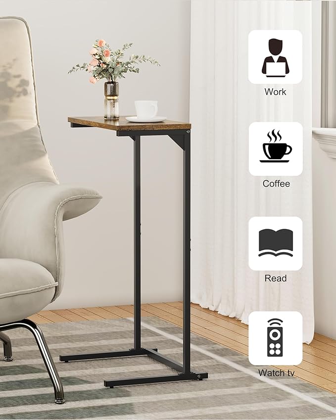 TUTOTAK C Shaped End Table, Tv Tray, Small Side Table, Set of 2, 28.7 inch Tall Couch Table, Tray Table, Sofa Table, Living Room, Bed Room, Brown TB01BB0712