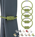 BEL AVENIR Magnetic Curtain Tiebacks, Decorative Drapery Holdbacks Modern Woven Tie-Backs with Exquisite Knot (Green, 4 Pack)