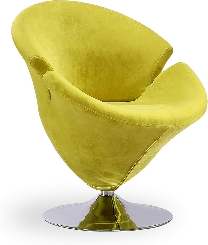 Manhattan Comfort Tulip Swivel Accent Chair with 360° Turn, Modern Flower Inspired Design, Soft Velvet Upholstery, Polished Chrome Base, No Assembly Required, 300 Lbs Capacity, Green