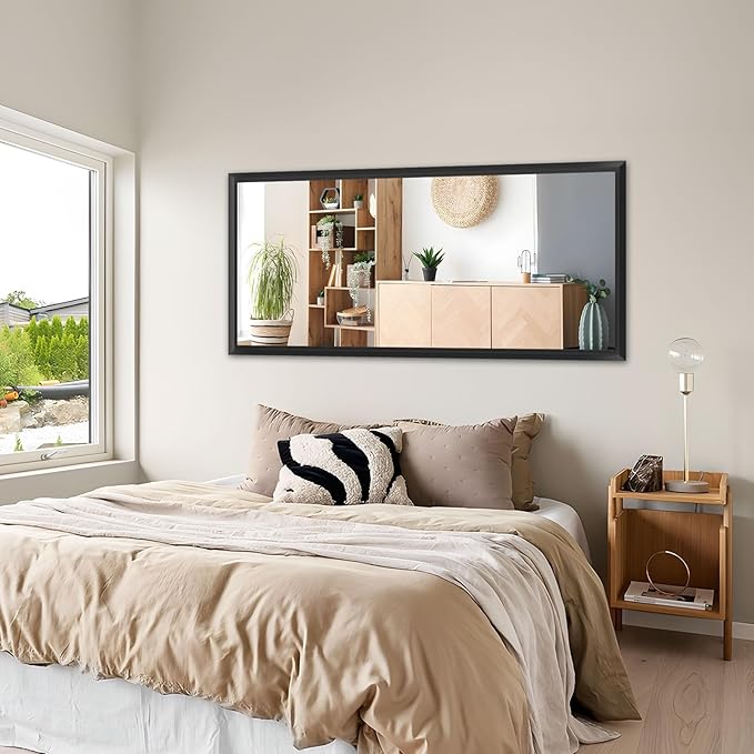 Amorho Black Bathroom Mirror, 60 X28 Inch Thick Metal Framed Wall Mirrors for Over 2 Sinks, Bedroom, Living Room, Entryway, Large Rectangle Wall-Mounted Mirrors.