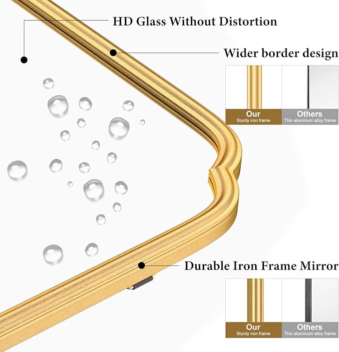 30" x 40"Gold Bathroom Mirror for Over Sink, Modern Rounded Corner Rectangle Wall Mirror for Bathroom Vanity Decorative with Non-Rusting Iron Metal Framed (Horizontal/Vertical)