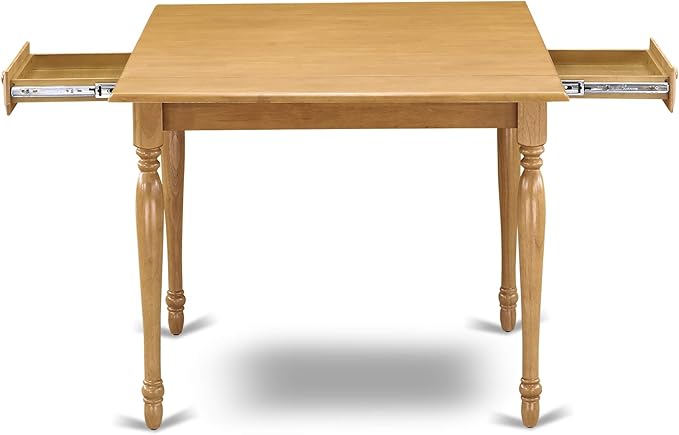East West Furniture MZNO5-OAK-W 5 Piece Dining Room Table Set Includes a Rectangle Dining Table with Dropleaf and 4 Wood Seat Chairs, 36x54 Inch, Oak