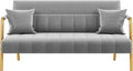 Yaheetech 56.5" W Modern Sofa Small Sofa Luxurious Velvet Fabric Couch with Gold-Tone Metal Arms and Legs for Living Room, Home Office, Studio Light Gray
