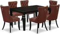 East West Furniture LGDA7-BLK-26 7 Piece Dining Table Set Contains a Rectangle Kitchen Table with Butterfly Leaf and 6 Polyester Fabric Upholstered Chairs, 42x84 Inch, Black