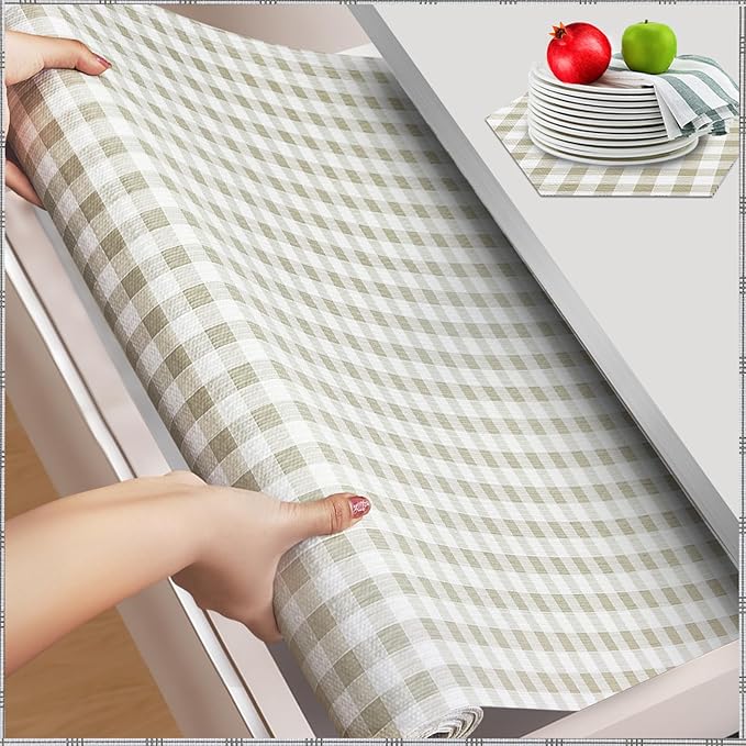 Beautysaid Shelf and Drawer Liner for Kitchen Cabinet, Non Adhesive Non Slip Shelf Paper Waterproof Washable Thickened for Dresser Pantry Shelve Bathroom Protector Liner(Checkered,12 in x 30 FT)