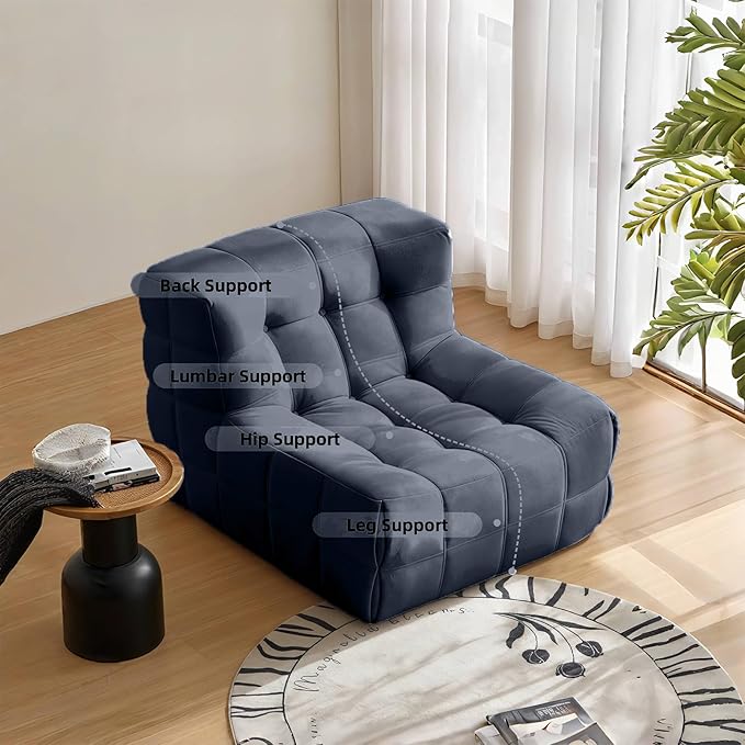 Bean Bag Chair - Memory Foam Bean Bag Chair for Adults, Comfy High-Resilience Single Sofa, Small Space Floor Chair, Chaise Lounge for Living Room, Bedroom (Dark Blue, Square)