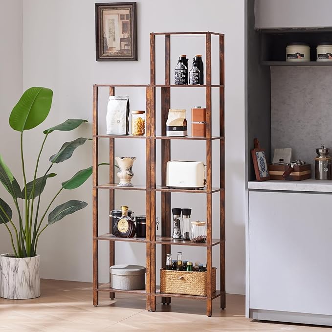 66in Tall Bookshelf 6-Tier Small Narrow Bookcase, Skinny Book Shelf for Small Space, Farmhouse Slim Shelf with Storage, Wood Freestanding Display Thin Bookshelves for Living Room, Office, Brown