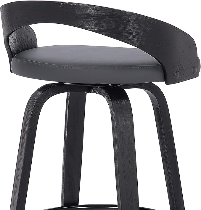 Armen Living Sonia 26" Counter Height Swivel Gray Faux Leather and Black Wood Bar Stool - Set of 3