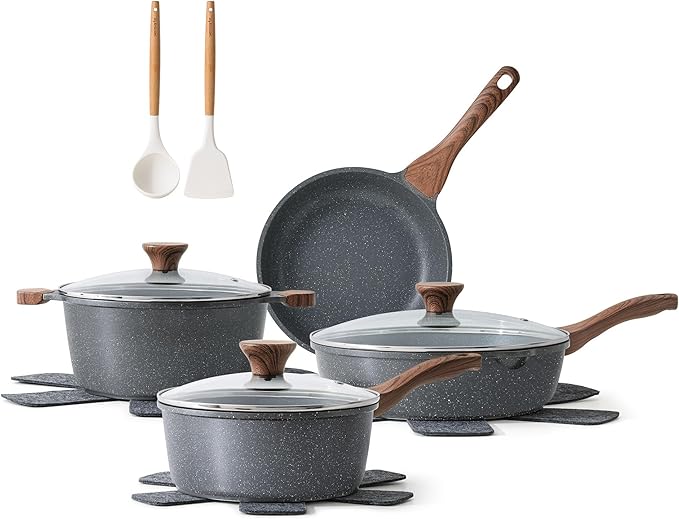 SENSARTE Nonstick Cookware Set 13-Piece, Non Stick Pots and Pans Set with Swiss Granite Coating, Healthy Kitchen Cooking Set, Stay-Cool Handles, PFOA Free