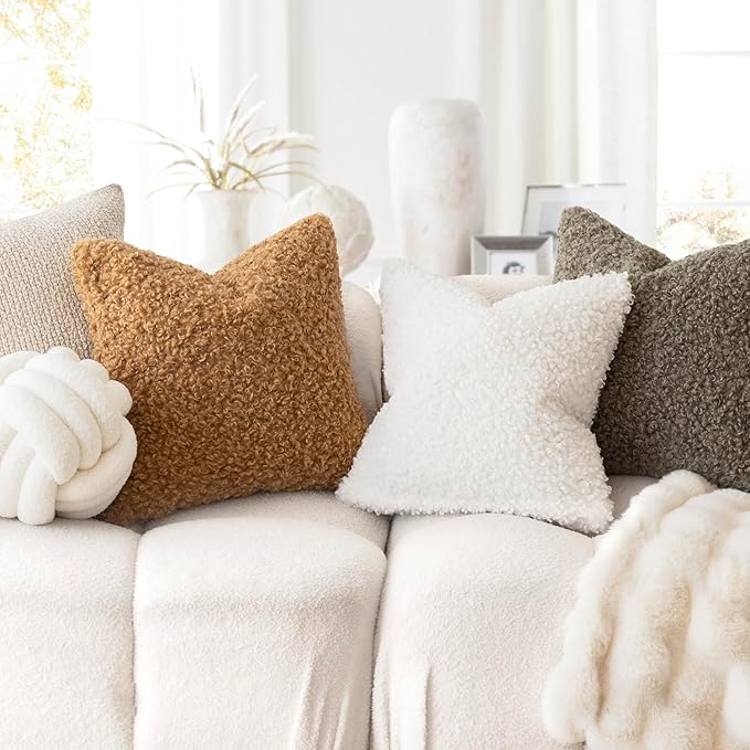 Foindtower 2 Pieces 20x20 Inch Sage Green, Faux Fur Throw Pillow Cover Accent Sherpa Pillow Fuzzy Soft Pillowcases Sheepskin Decorative Fleece Cushion Case for Bed Couch Living Room