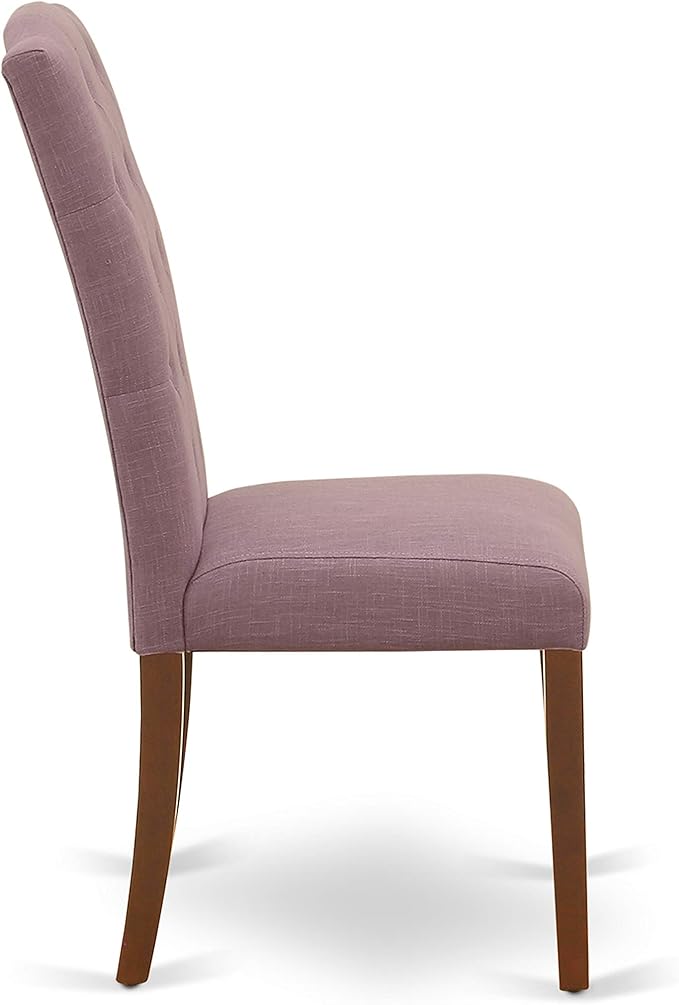 East West Furniture ESCE3-MAH-10 3 Piece Kitchen Table Set Contains a Round Dining Room Table with Pedestal and 2 Dahlia Linen Fabric Parsons Dining Chairs, 30x30 Inch, Mahogany