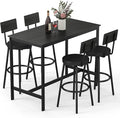 Dining Table Set for 4, 5-Piece Bar Table Set, Kitchen Table and Chairs, Counter Height High Top Table with 4 PU Upholstered Stools, Space-Saving Pub Tables Set for Small Space, Black