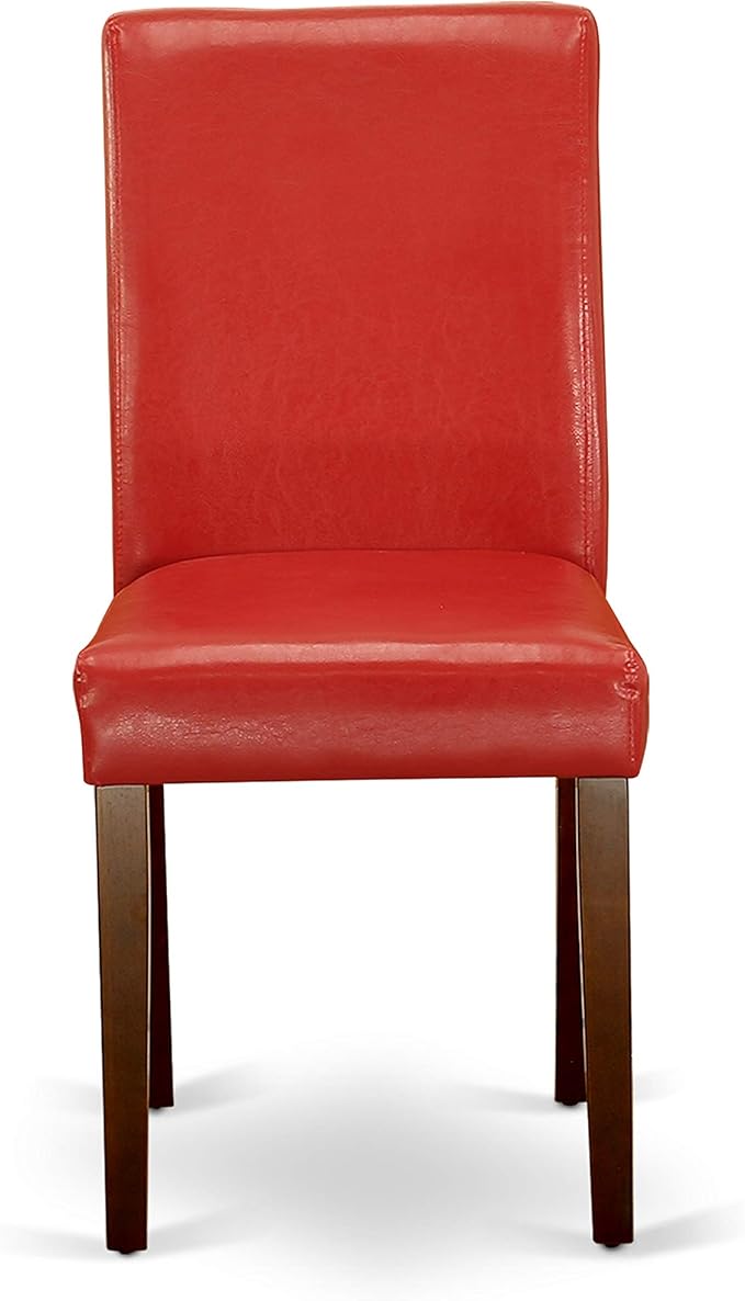 East West Furniture DUAB7-MAH-72 7 Piece Dining Set Consist of a Rectangle Dining Room Table and 6 Firebrick Red Faux Leather Upholstered Parson Chairs, 36x60 Inch, Mahogany