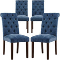 COLAMY Button Tufted Dining Chairs Set of 4, Parsons Upholstered Fabric Dining Room Chairs Kitchen Chairs with Wood Legs and Padded Seat, Blue