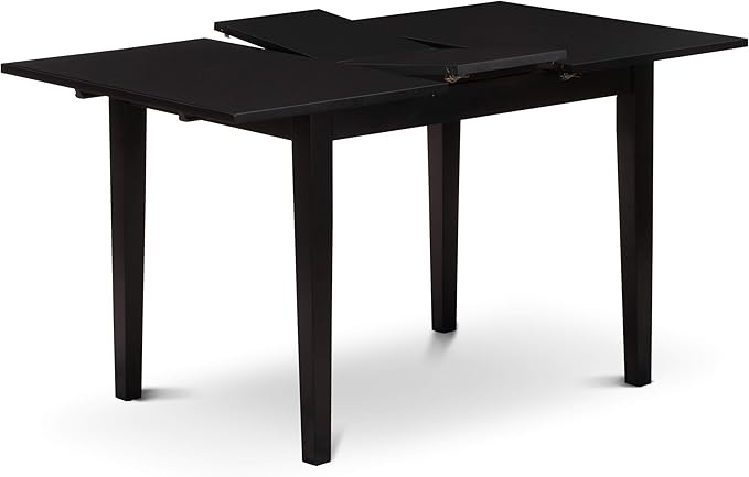 East West Furniture NOFL5-BLK-21 5 Piece Dinette Set for 4 Includes a Rectangle Dining Room Table with Butterfly Leaf and 4 Blue Linen Fabric Upholstered Chairs, 32x54 Inch, Black