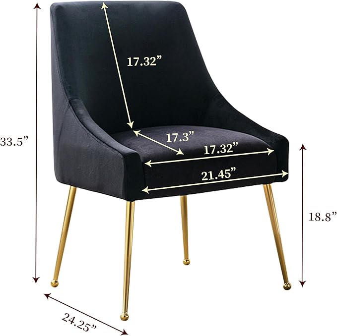 Modern Velvet Dining Chairs Set of 4, Contemporary Upholstered Furniture Collection with Polished Gold Metal Legs, Elegant Accent Chairs for Kitchen Living Room(Black)