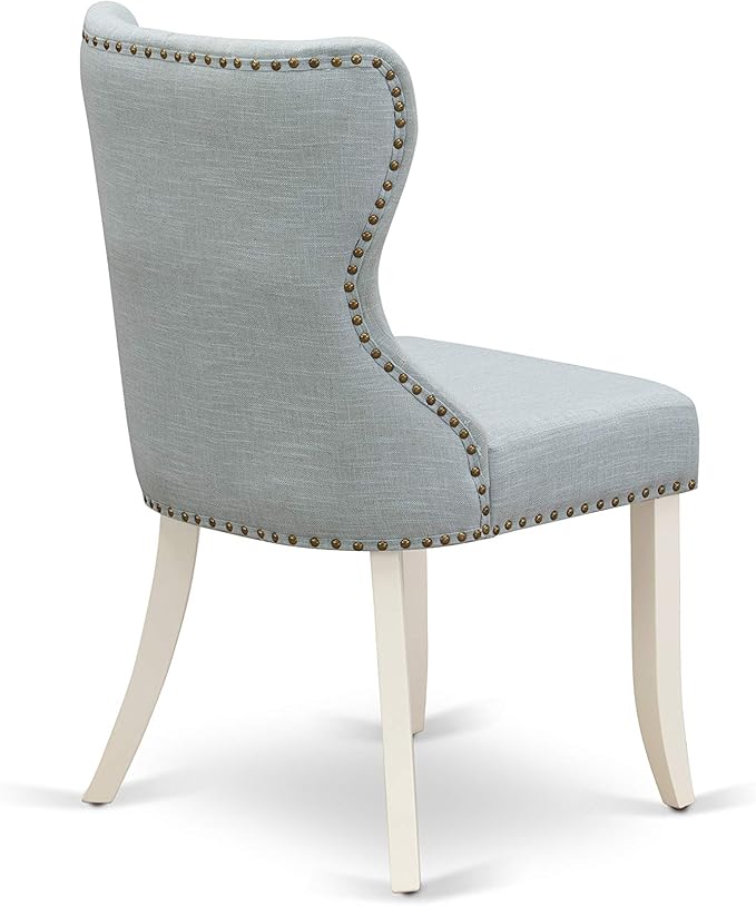 East West Furniture AMSI3-LWH-15 3 Piece Dining Table Set for Small Spaces Contains a Round Kitchen Table with Pedestal and 2 Baby Blue Linen Fabric Parsons Chairs, 36x36 Inch, Linen White