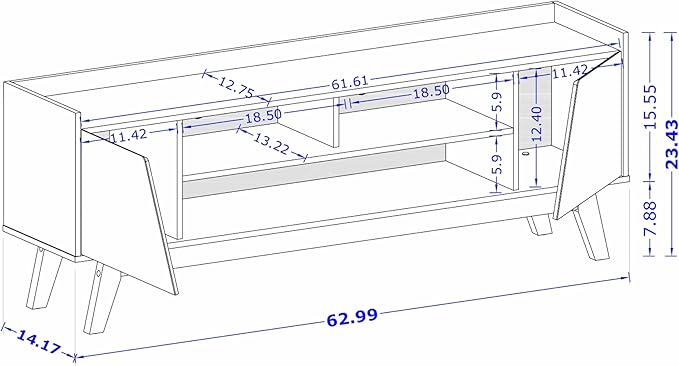Manhattan Comfort Marcus Mid Century Modern 65 Inch TV Stand with Solid Wood Legs, Cable Management, 5 Shelves and Soft Close Doors, Entertainment Center and Media Console for Living Room, Off White