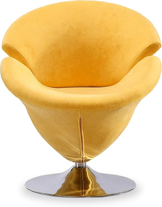 Manhattan Comfort Tulip Swivel Accent Chair with 360° Turn, Modern Flower Inspired Design, Soft Velvet Upholstery, Polished Chrome Base, No Assembly Required, 300 Lbs Capacity, Yellow