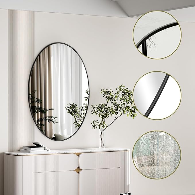 Koonmi Black Oval Bathroom Mirror, 30"x40" Bathroom Vanity Mirror, Oval Mirror for Bedroom Living Room Entryway, Hangs Horizontal or Vertical