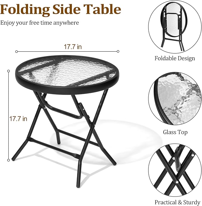 Outdoor Side Table - Small Patio End Table All Weather, Patio Furniture Sets and Outside Furniture for Pool, Balcony, Deck, Porch, Black