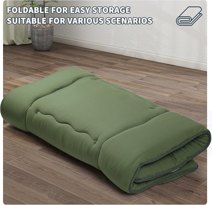 Japanese Floor Mattress,4" Thicken Japanese Floor Sleeping Pad Foldable,Futon Mattress Suitable for Camping and Guest Room (Green, Full (80" X 47"))