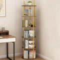 5 Tier Rotating Bookshelf, 360° Spinning Bookshelf Tower, Round Narrow Space Saving for Books and Display, Revolving Bookcase Corner Tall Book Shelf for Small Spaces, Bedroom, Living Room, Gold