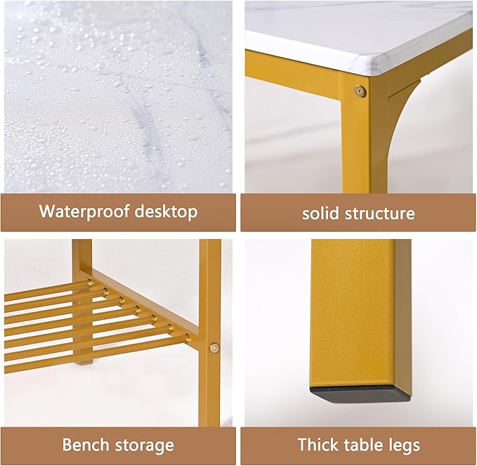 SogesHome 4-Piece Dining Table Set for 4 - Space-Saving Kitchen Set with Bench and Chairs, Ideal for Restaurants and Coffee Shops, Golden
