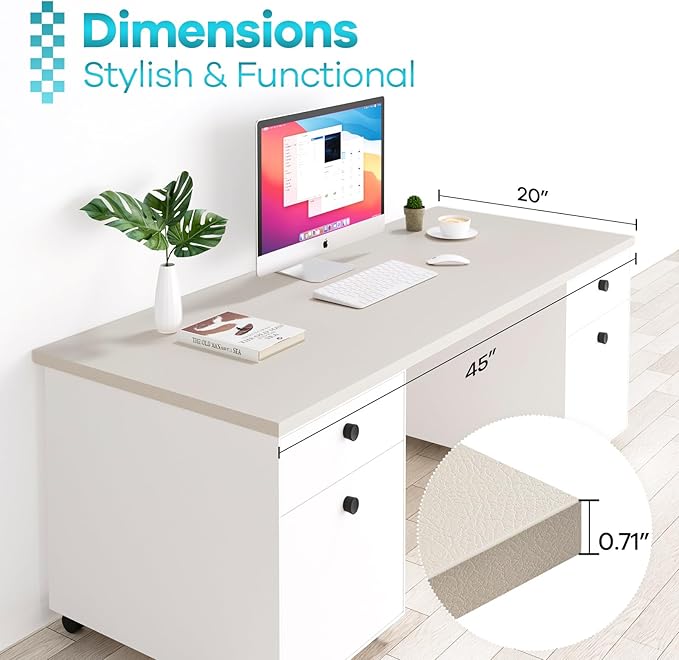 Kaboon Universal Tabletop 45"x20", Solid One-Piece Melamine Table Top, L-Desk Floating Desk DIY, Home and Office, Leather/Ivory