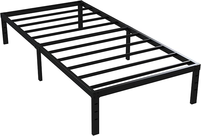 16 Inch Twin Bed Frames No Box Spring Need, Metal Platform Bed Frame Twin Size Heavy Duty Mattress Foundation with 14 Inch Storage, Eassy Assembly 2,500 lbs Steel Slats Support, Black