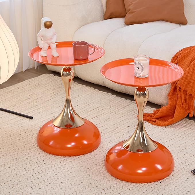 Stylish Hourglass Side Table - Contemporary Design for Living Rooms, Cafes, Dining Areas, Bedrooms, and Outdoor Spaces - Perfect Accent Piece for Any Decor (1, Hermes Orange)
