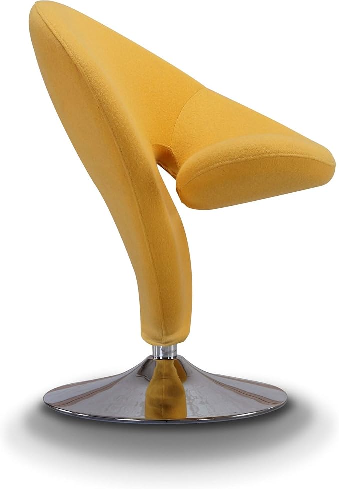 Manhattan Comfort Curl Swivel Accent Chair Set of 2 with 360° Turn, Fully Assembled, Upholstered in Wool Blend, Modern Ergonomic Design with Polished Chrome Base, Living Room & Office, Yellow