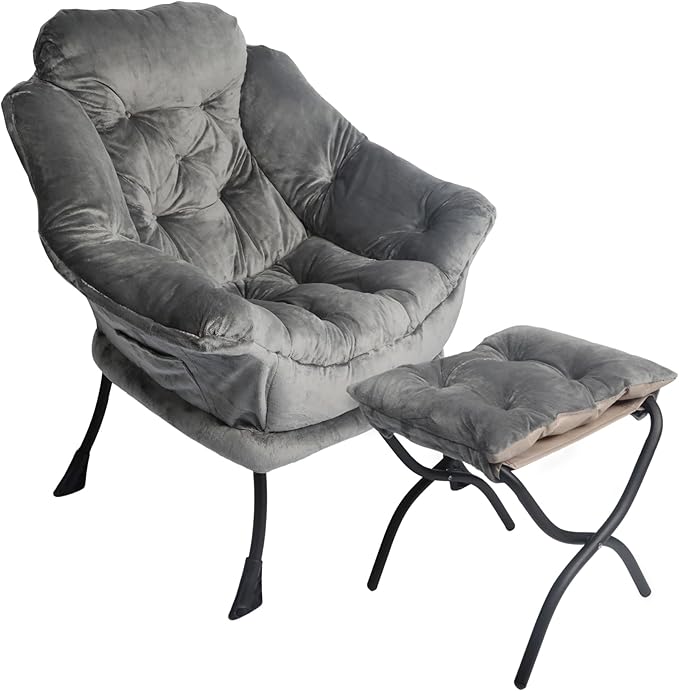 Kokel Lazy Chair with Folding Ottoman,Living Room Chairst (Dark Gray-1118)