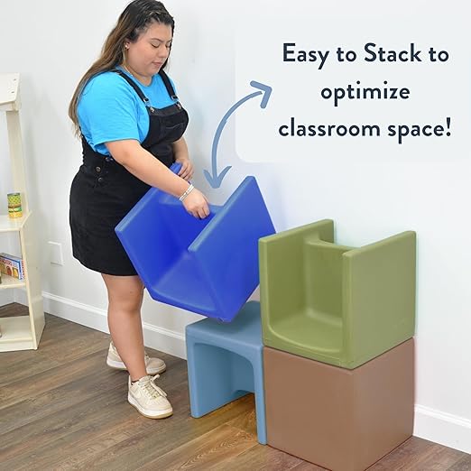 Children's Factory 3-in-1 Cube Chair for Kids, Flexible Seating Classroom Furniture, 1-Pack, Almond
