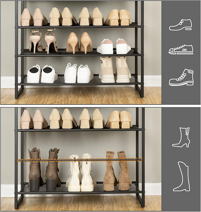 HOOBRO 10-Tier Shoe Rack, 29.5" L Shoe Storage Organizer, Large Capacity Shoe Shelf for Front Door Entrance, Entryway, Hallway, Holds 36-40 Pairs of Shoes, Closet, Greige and Black BG107XJ01
