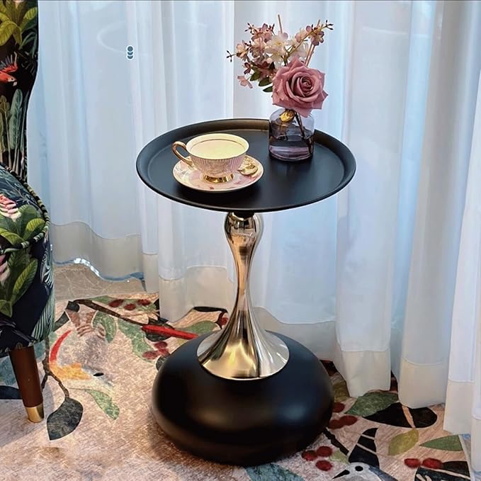 Elegant Modern Side Table - Featuring a Unique Hourglass Design, Ideal for use in Living Rooms, cafes, Dining Rooms, bedrooms, and Outdoors - a Fashionable Decoration (2, Black)