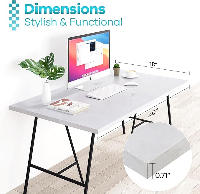 Kaboon Universal Tabletop 40"x18", Solid One-Piece Melamine Table Top, DIY, Home and Office, White Rock