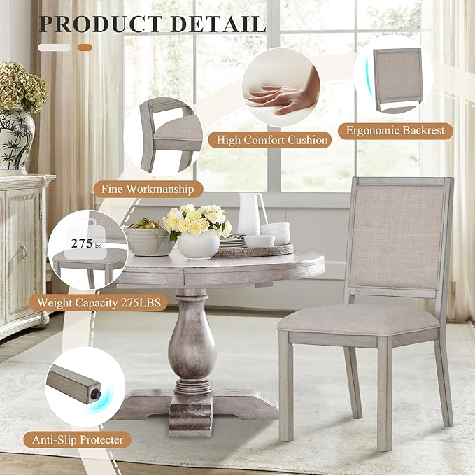 COLAMY Modern Rectangular Dining Table Set, 60" L x 36" W x 30" H, Grey Wood & Fabric, 6 Person Capacity, Requires Assembly