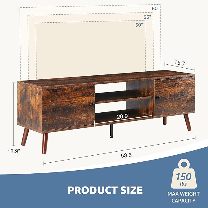 DUMOS TV Stand for 55 60 inch TV, Entertainment Center with Storage Cabinet, Mid Century Modern Media Console Table, Adjustable Hinge, Wooden Television Furniture for Living Room, Office