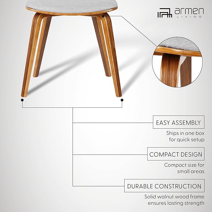 Armen Living Jaguar Mid Century Modern Dining Accent Chair for Kitchen Table Desk Vanity in Grey Fabric and Walnut Wood Finish